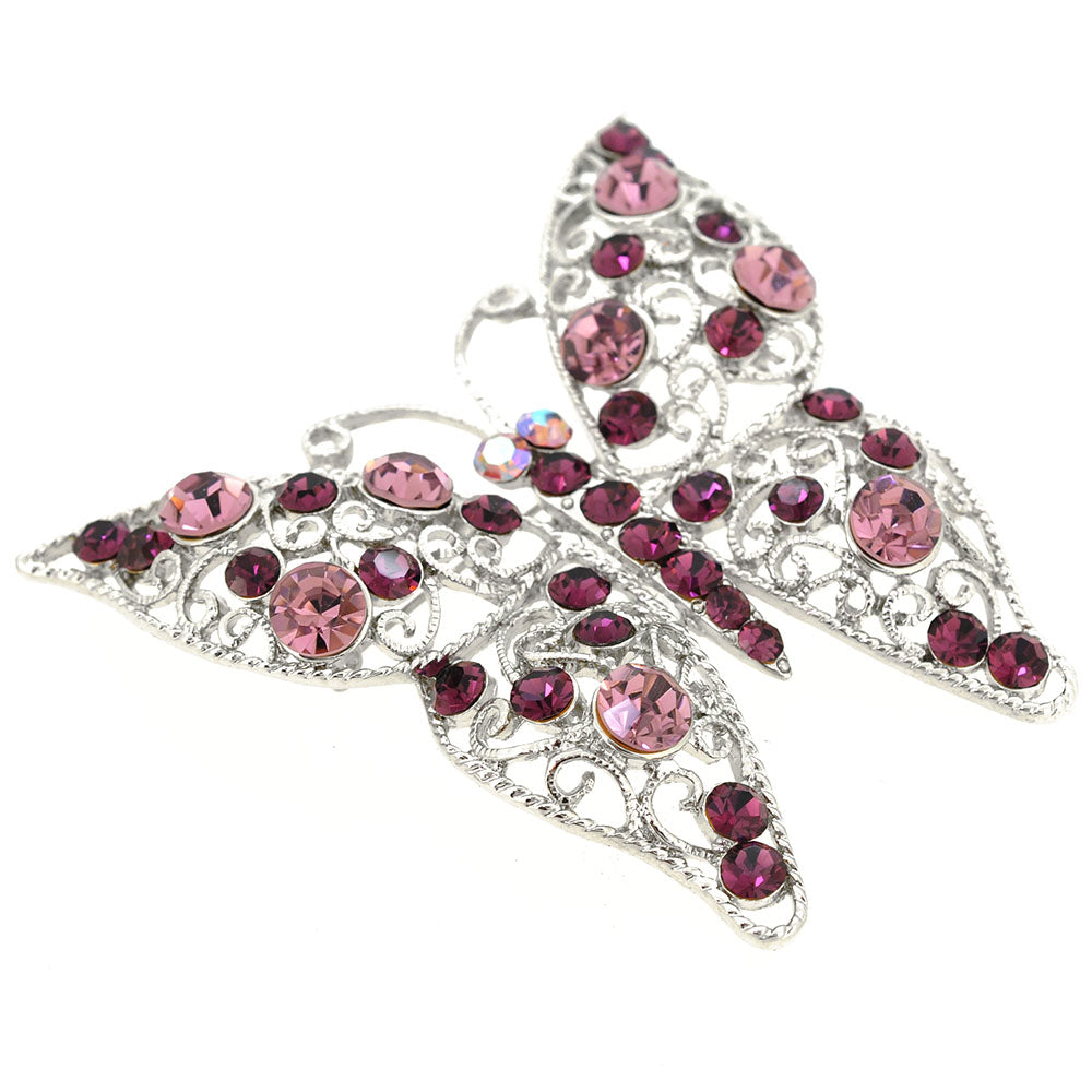 Amethyst Crystal Wire Butterfly Brooch