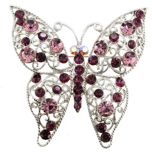 Amethyst Crystal Wire Butterfly Brooch