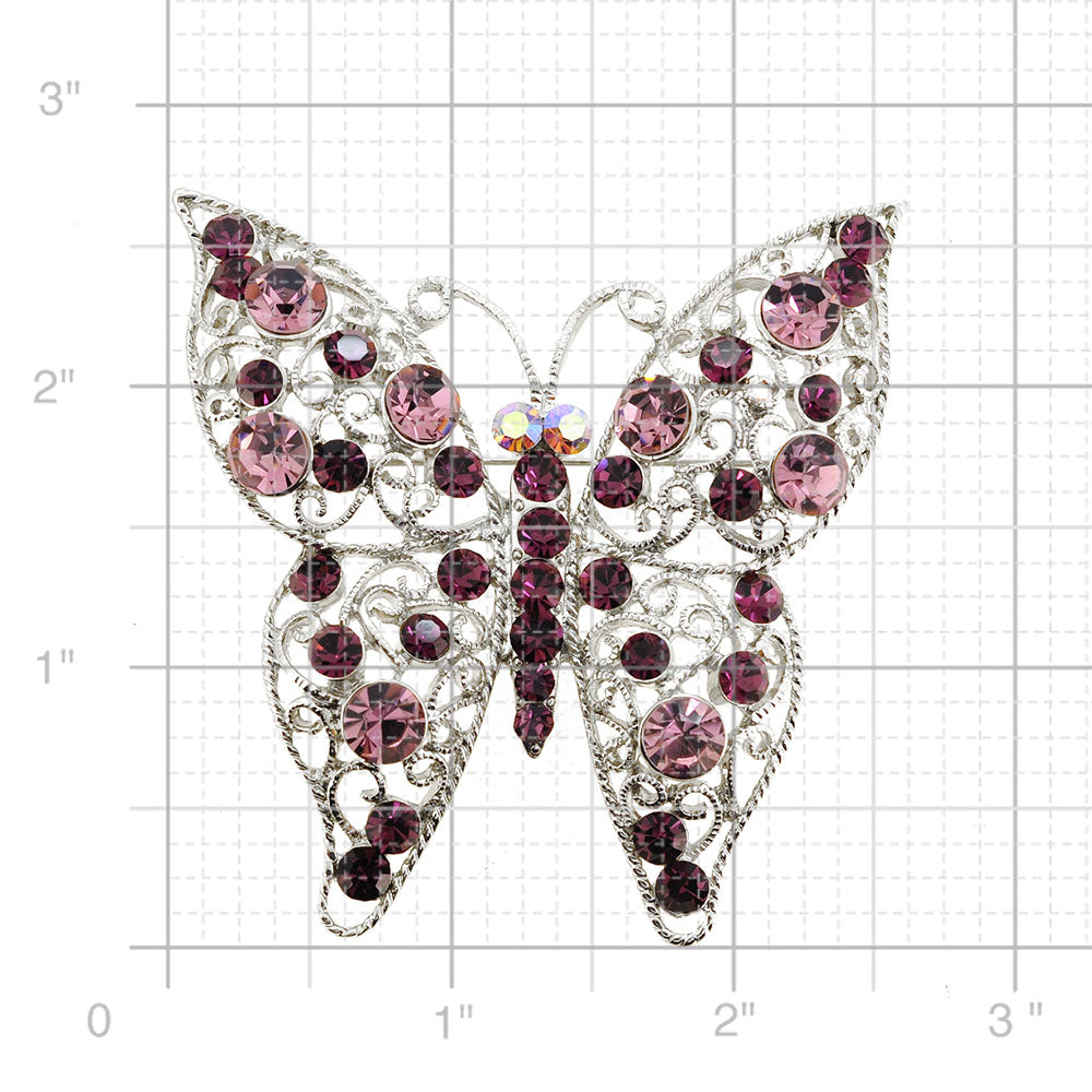 Amethyst Crystal Wire Butterfly Brooch