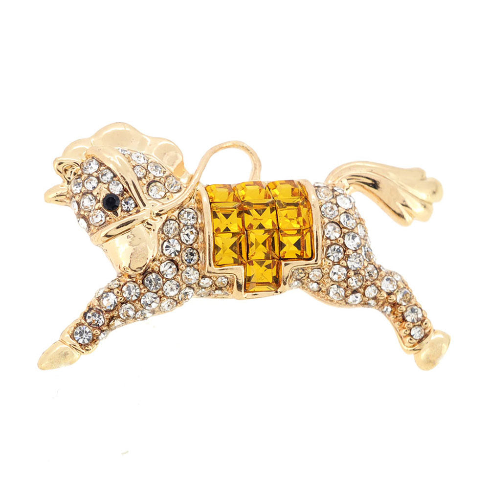 Golden Horse Crystal Pin Brooch