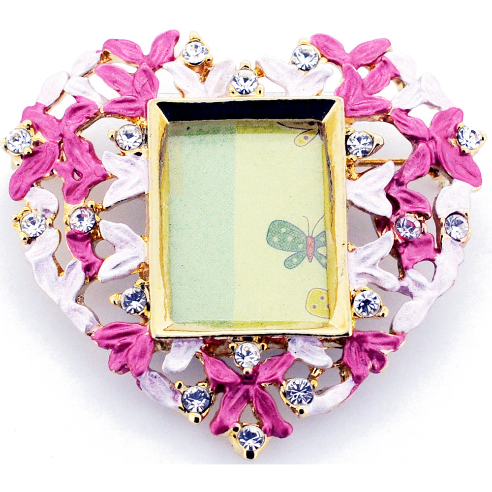 Pink Heart Picture Frame Swarovski Crystal Pin Brooch