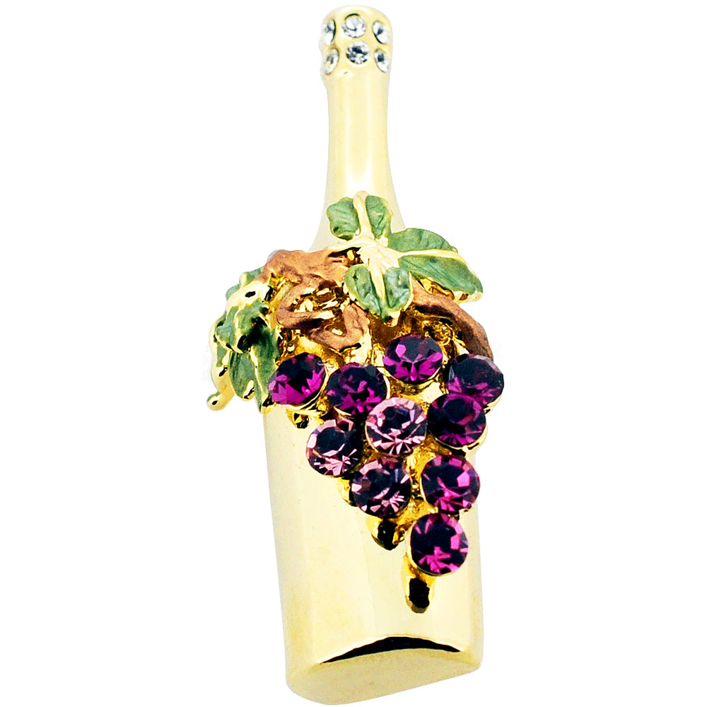 Purple Grape Golden Wine-bottle Swarovski Crystal Pin Brooch