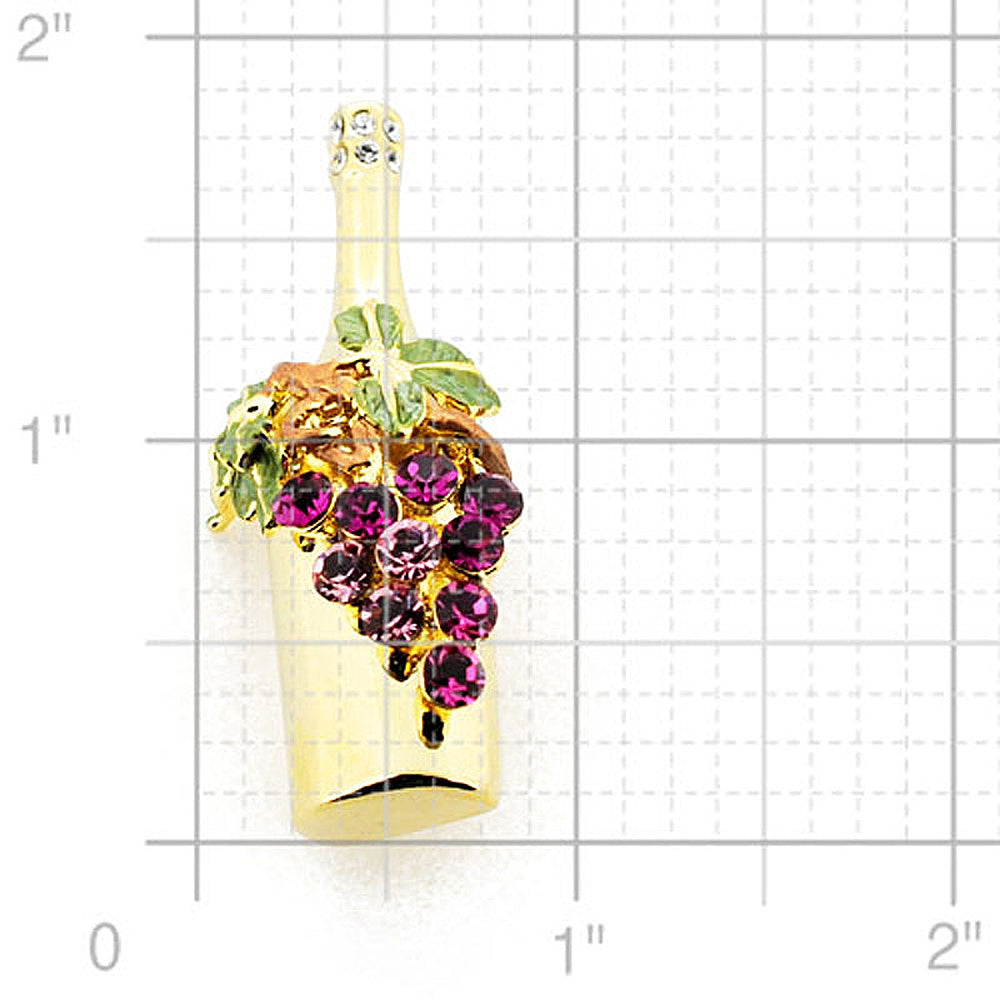 Purple Grape Golden Wine-bottle Swarovski Crystal Pin Brooch