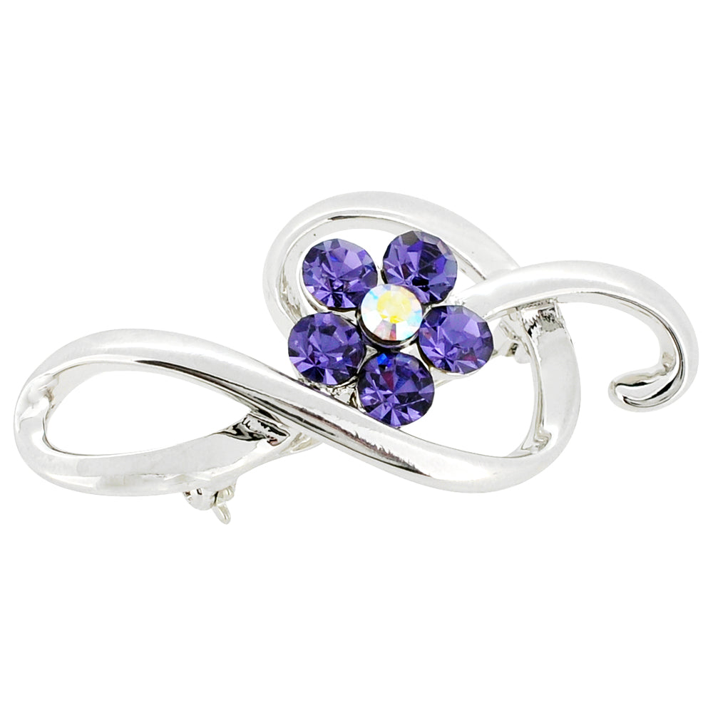 Music Note with Purple Flower Crystal Pin Brooch