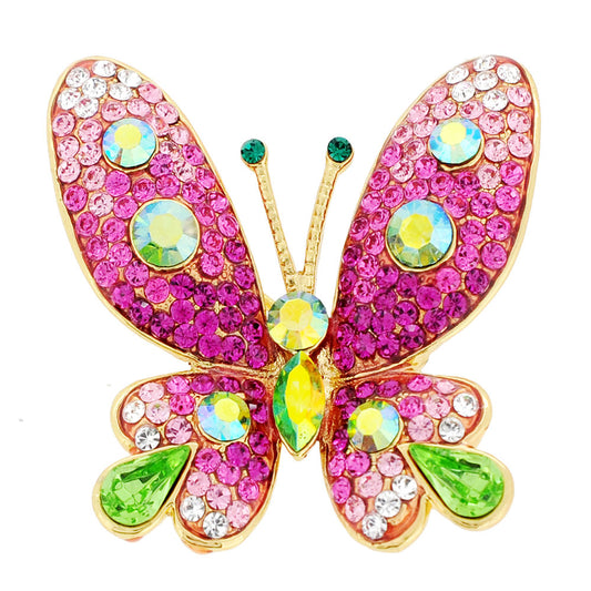 Pink Butterfly Crystal Pin Brooches