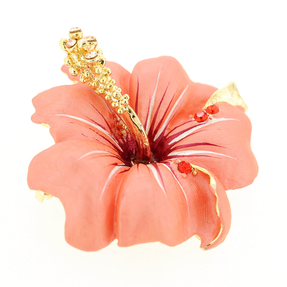 Small Peach Hawaiian Hibiscus Pin Flower Pin Brooch and Pendant