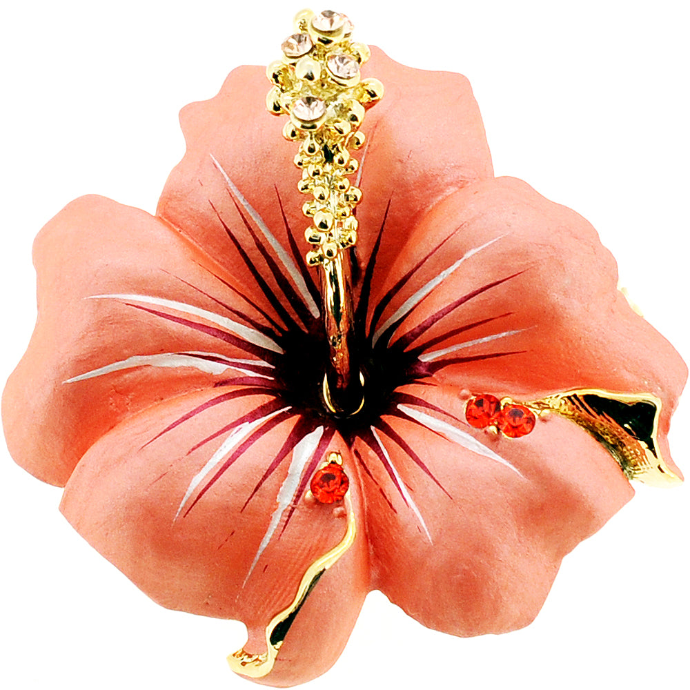 Small Peach Hawaiian Hibiscus Pin Flower Pin Brooch and Pendant