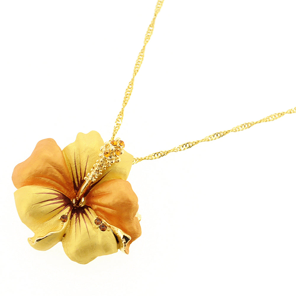 Small Golden Hawaiian Hibiscus Swarovski Crystal Flower Pin Brooch and Pendant