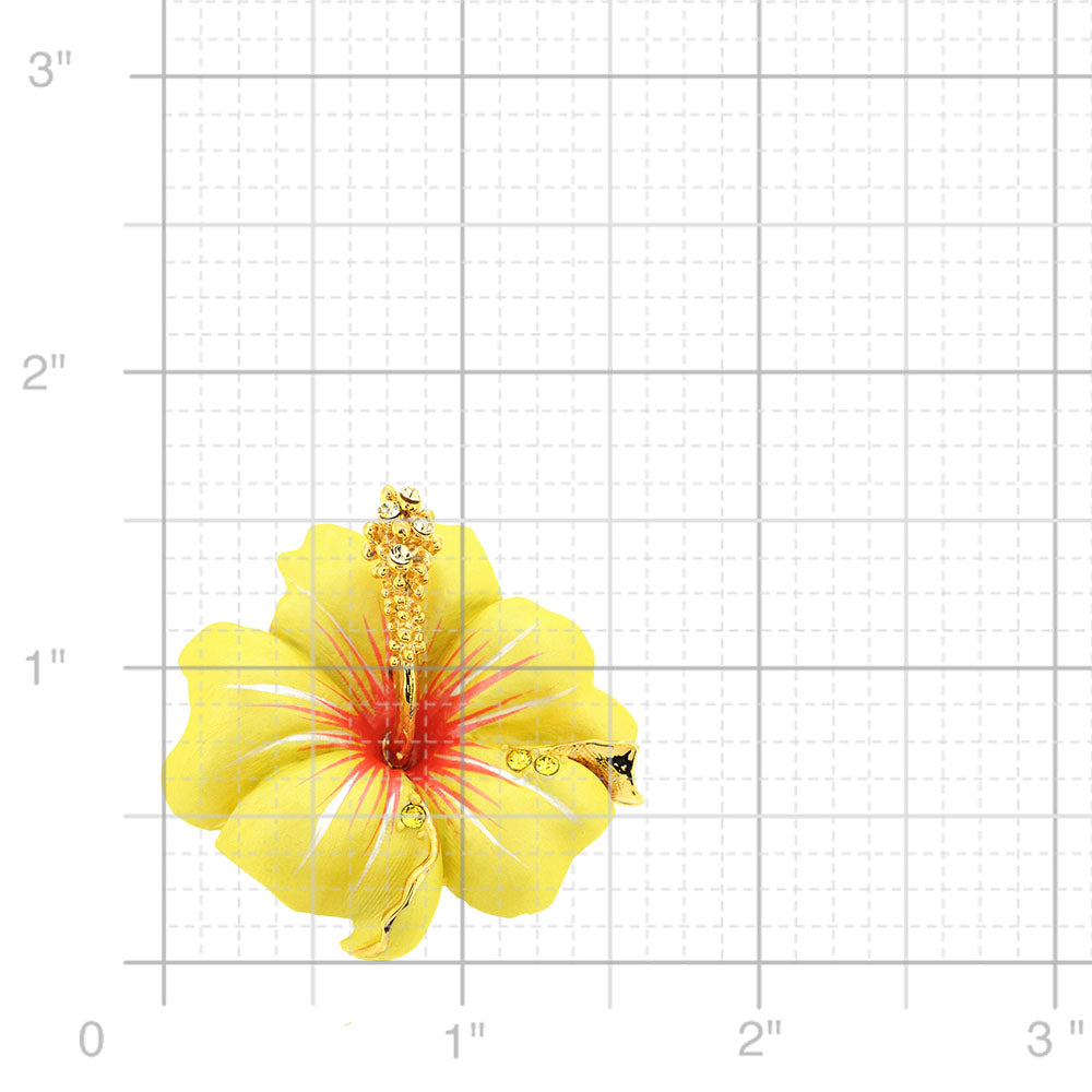 Small Yellow Hawaiian Hibiscus Swarovski Crystal Flower Pin Brooch and Pendant