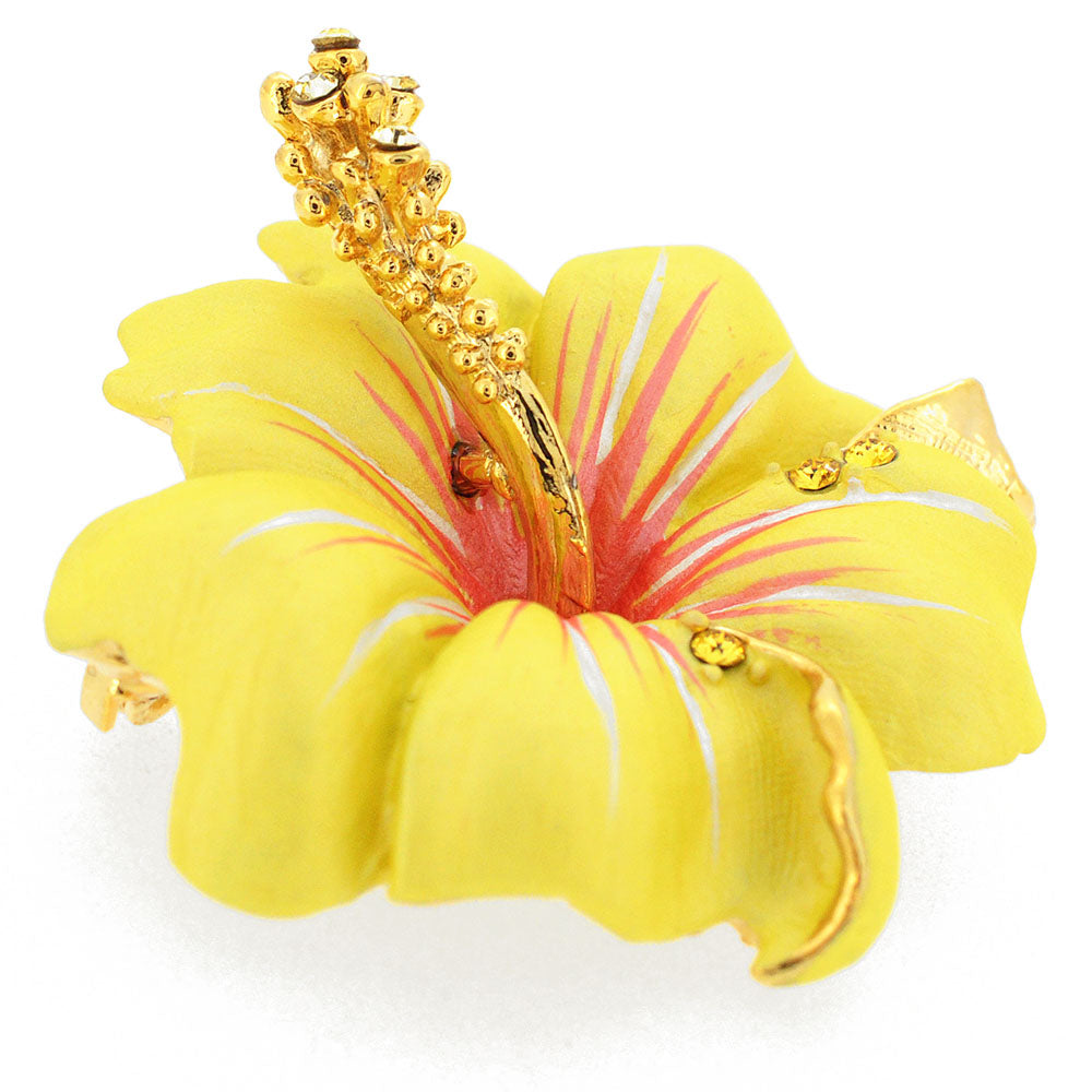 Small Yellow Hawaiian Hibiscus Swarovski Crystal Flower Pin Brooch and Pendant