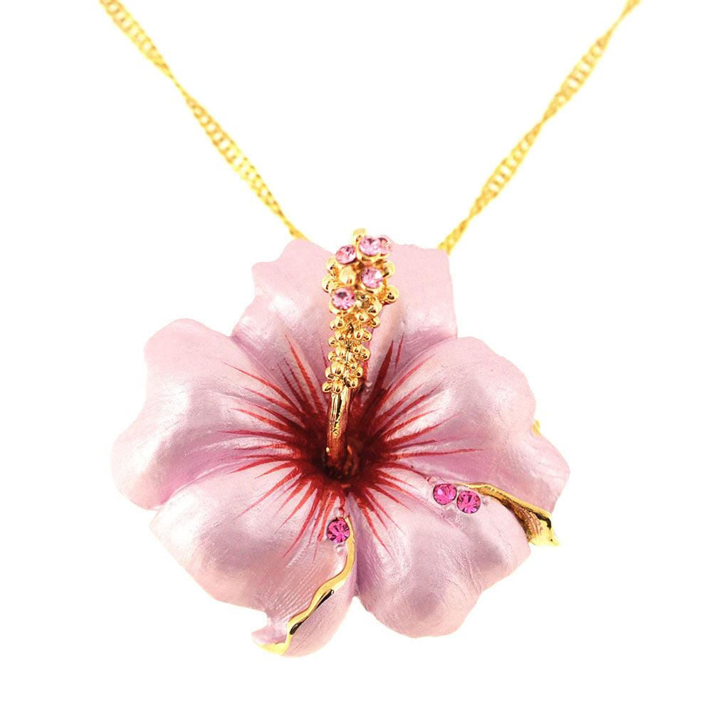 Small Pink Hawaiian Hibiscus Swarovski Crystal Flower Pin Brooch and Pendant