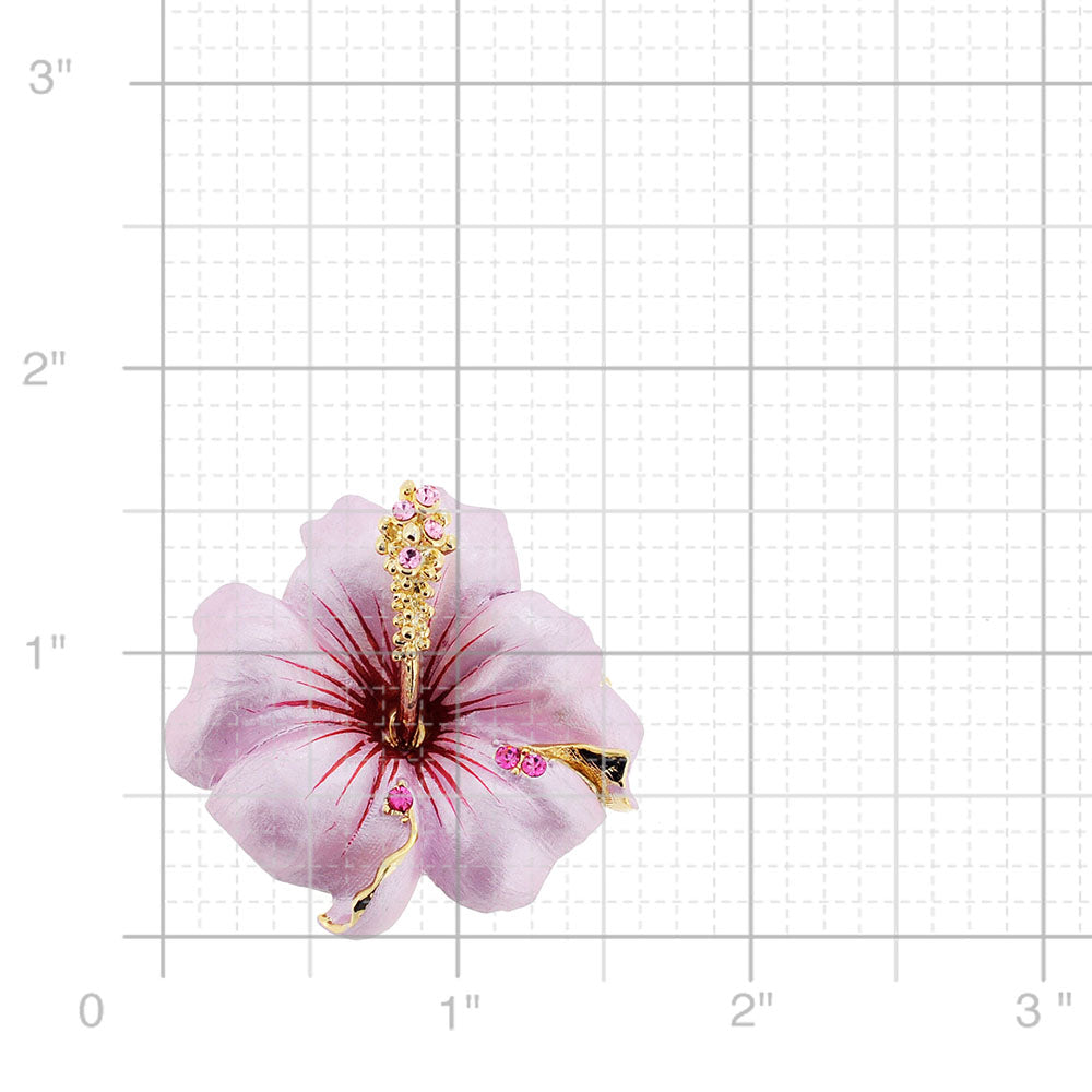 Small Pink Hawaiian Hibiscus Swarovski Crystal Flower Pin Brooch and Pendant