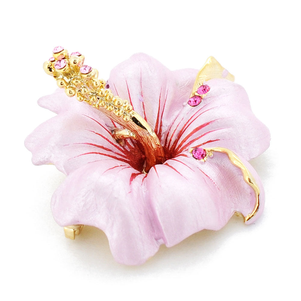 Small Pink Hawaiian Hibiscus Swarovski Crystal Flower Pin Brooch and Pendant