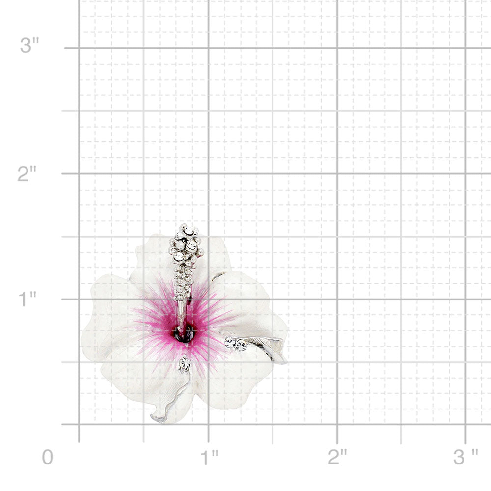 Small White Hawaiian Hibiscus Swarovski Crystal Flower Pin Brooch and Pendant