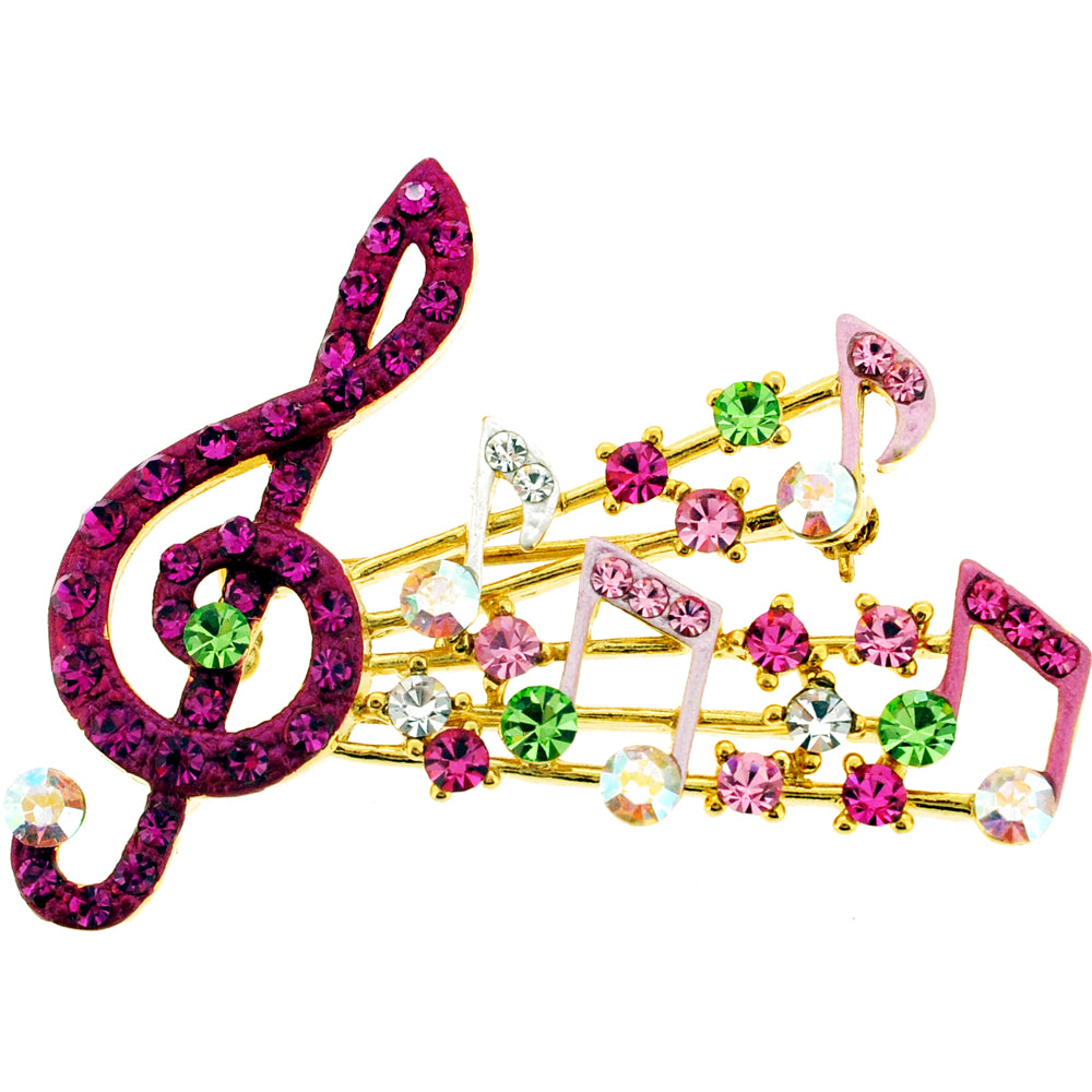 Fuchsia Pink Music Note Swarovski Crystal Pin Brooch