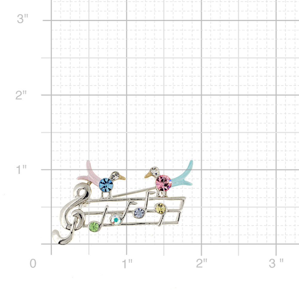Multicolor Music Note With Birds Crystal Pin Brooch