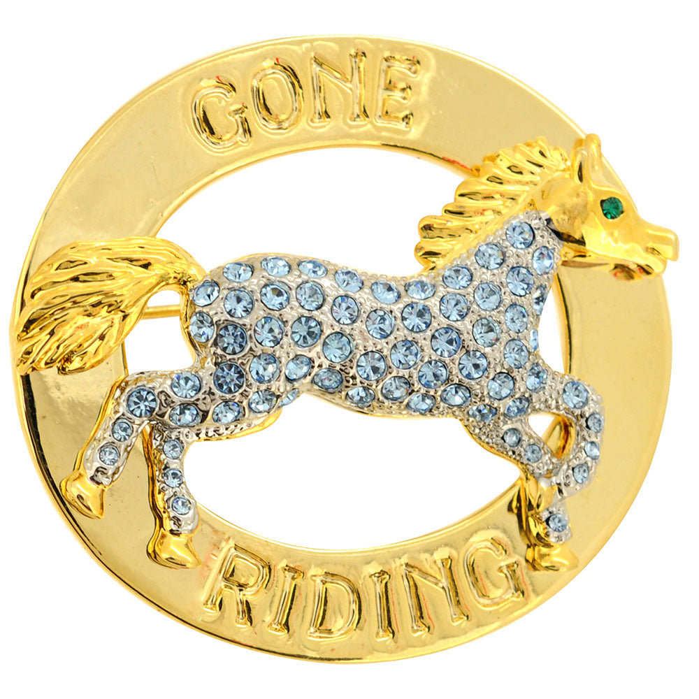 Gone Riding Light Sapphire Crystal Horse Swarovski Crystal Pin Brooch