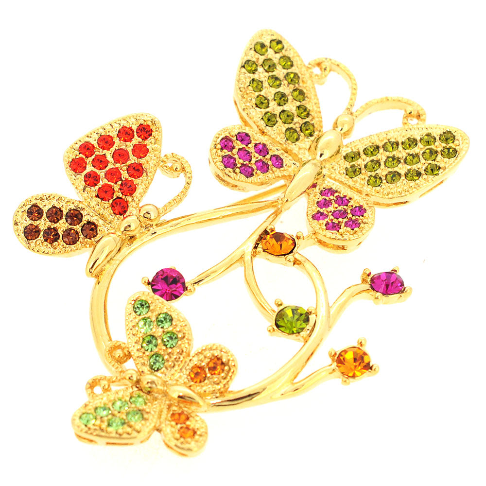 Multicolor Butterfly Family Swarovski Crystal Pin Brooch