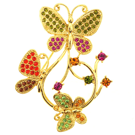 Multicolor Butterfly Family Swarovski Crystal Pin Brooch