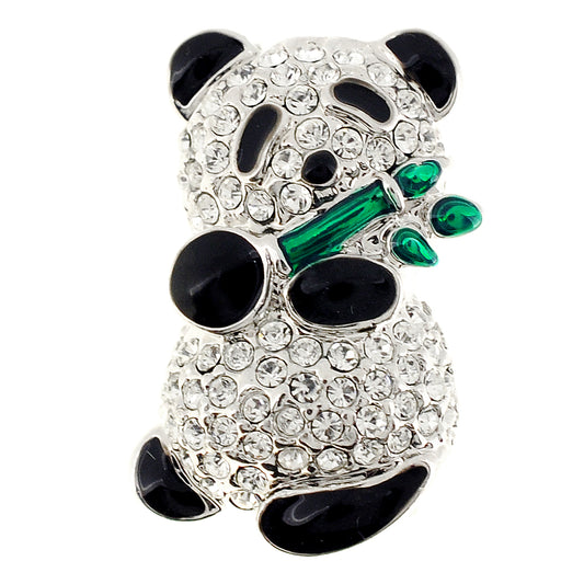 Panda With Bamboo Swarovski Crystal Pin Brooch