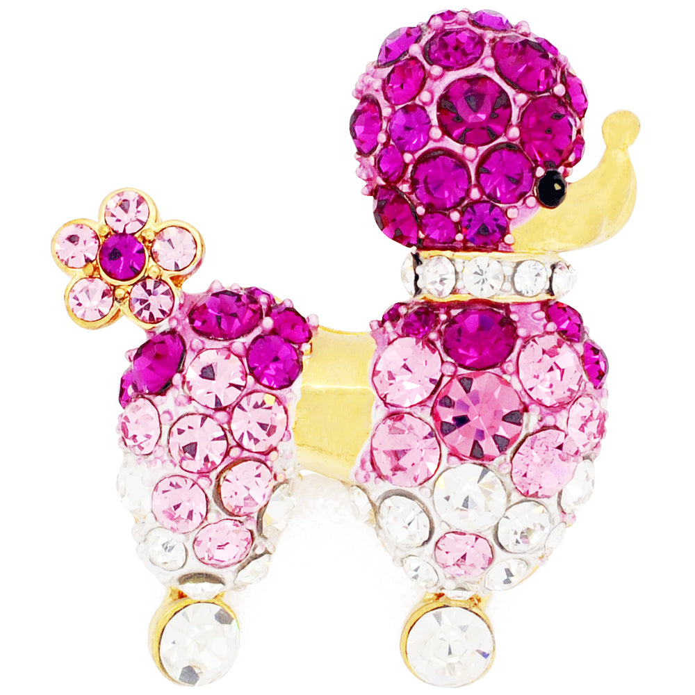 Fuchsia Pink Poodle Dog Crystal Pin Brooch