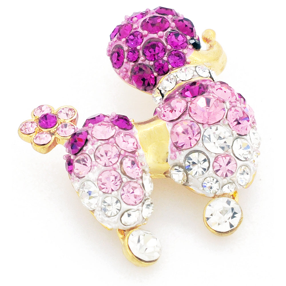 Fuchsia Pink Poodle Dog Crystal Pin Brooch