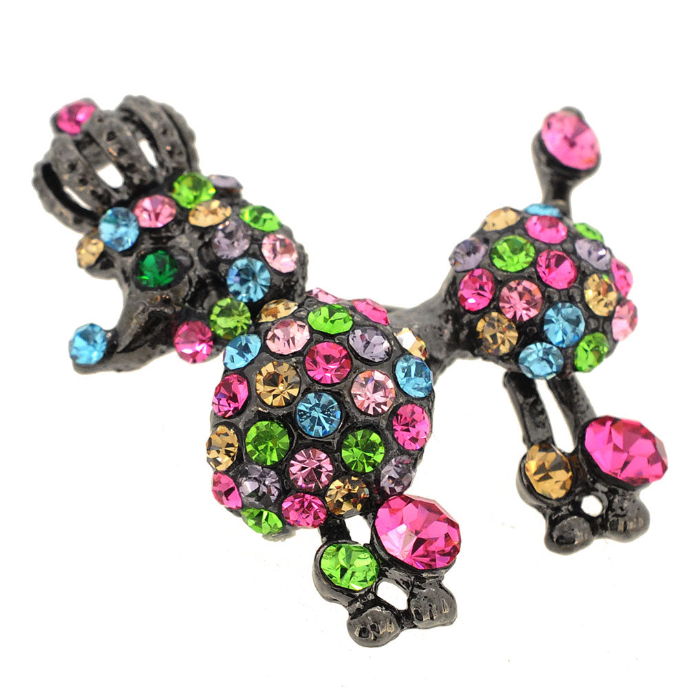 Multicolor Swarovski Crystal Black Poodle Dog Pin Brooch