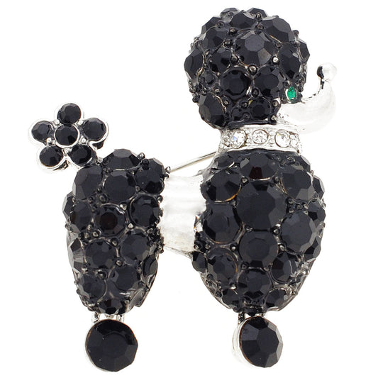 Black Poodle Dog Crystal Brooch Pin