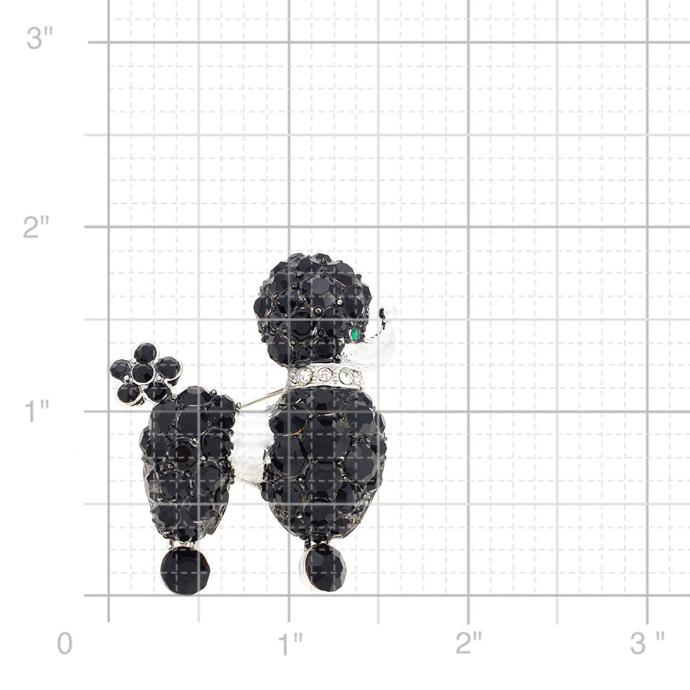 Black Poodle Dog Crystal Brooch Pin