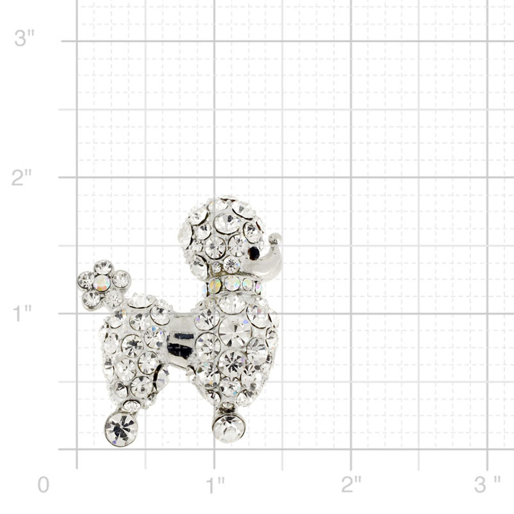 Chrome Poodle Dog Crystal Pin Brooch