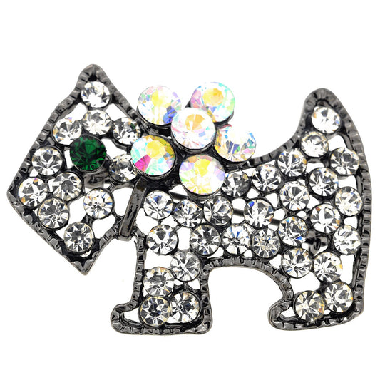 Black Dog Crystal Animal Pin Brooch