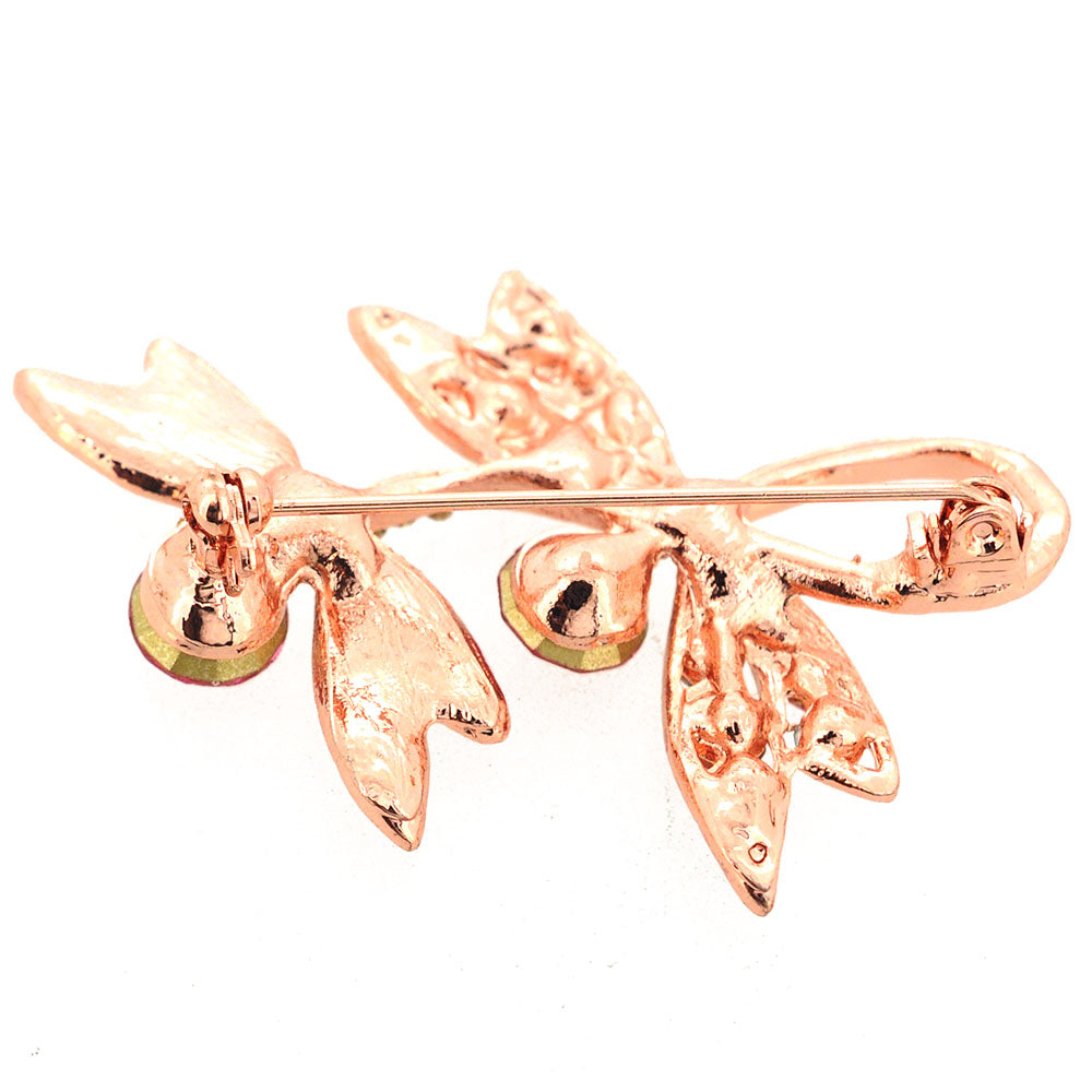 Golden Pink Dragonfly Crystal Pin Brooch
