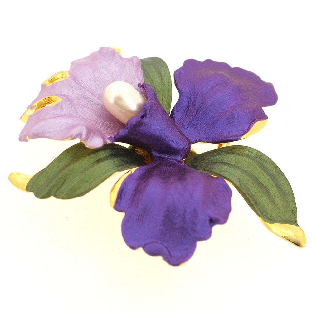 Purple Orchid With Pearl Flower Pin Brooch