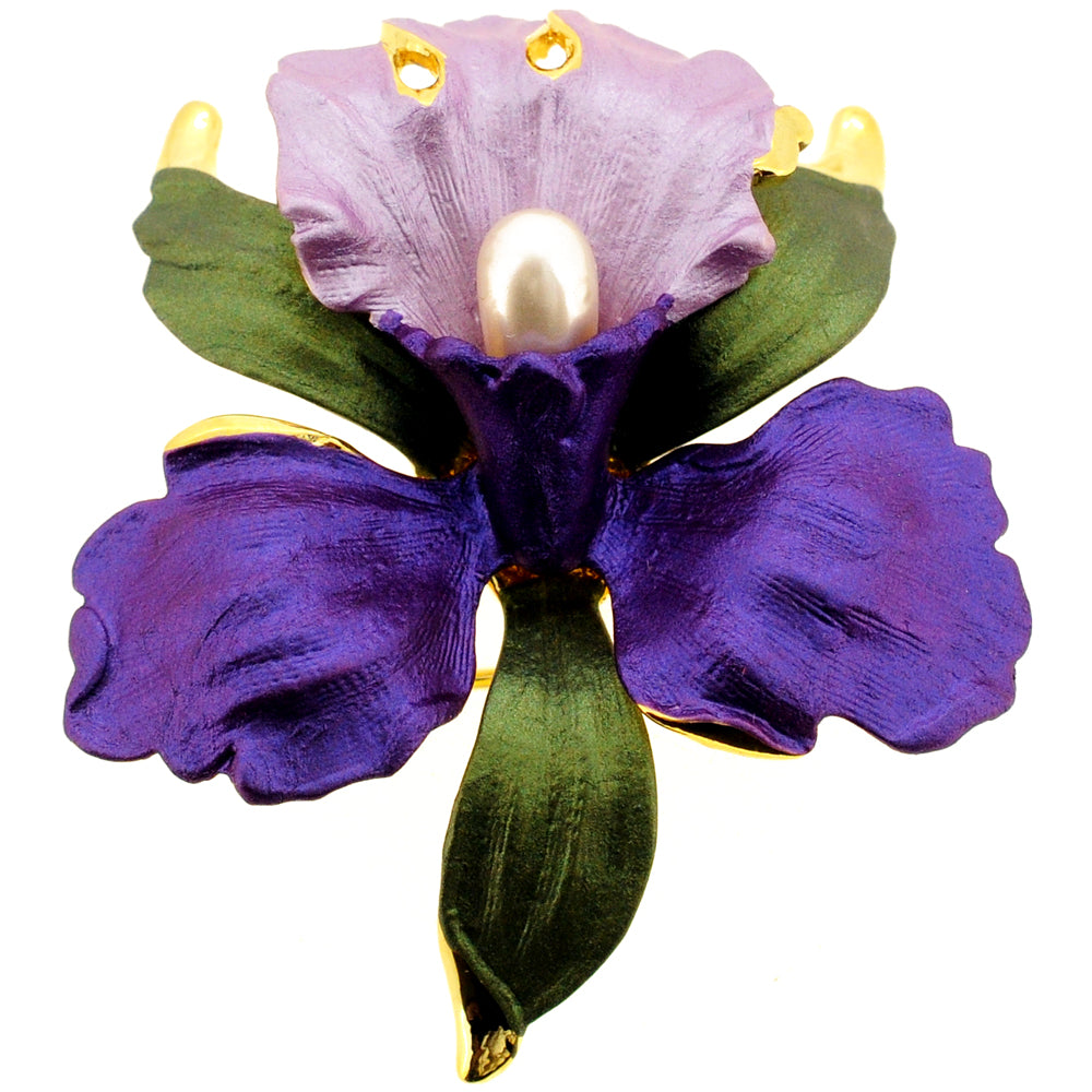 Purple Orchid With Pearl Flower Pin Brooch