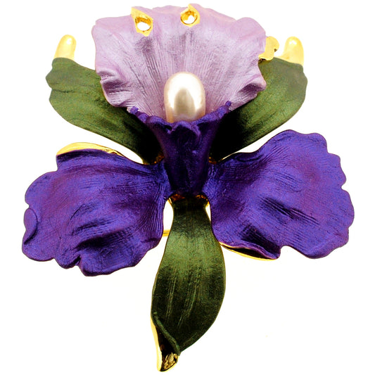 Purple Orchid With Pearl Flower Pin Brooch