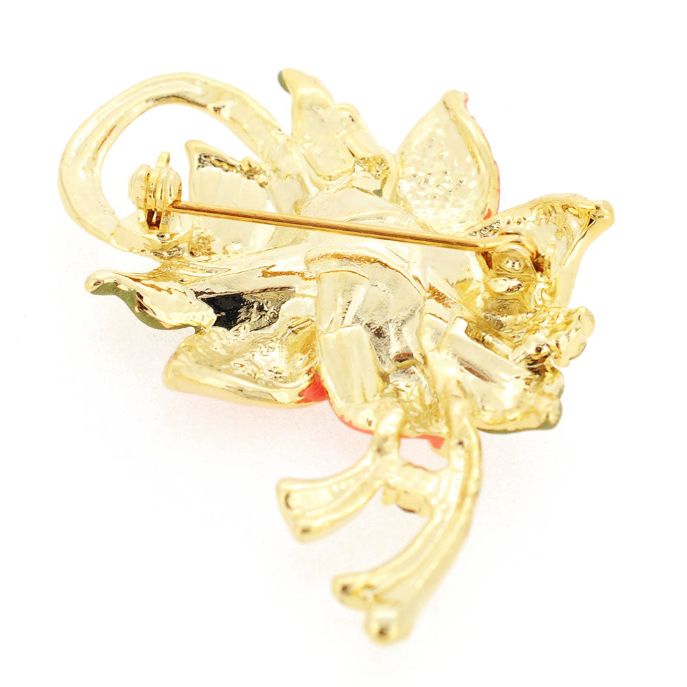 Orange Poinsettia Swarovski Crystal Flower Brooch Pin and Pendant