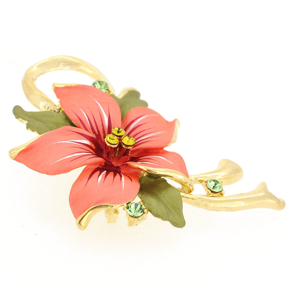Orange Poinsettia Swarovski Crystal Flower Brooch Pin and Pendant