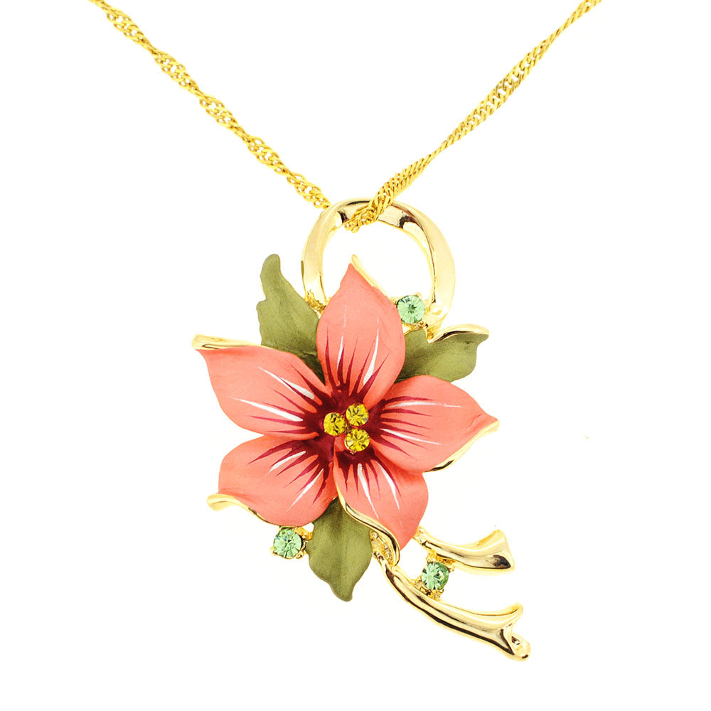 Orange Poinsettia Swarovski Crystal Flower Brooch Pin and Pendant