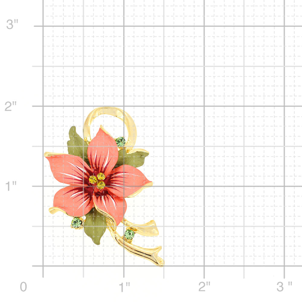 Orange Poinsettia Swarovski Crystal Flower Brooch Pin and Pendant