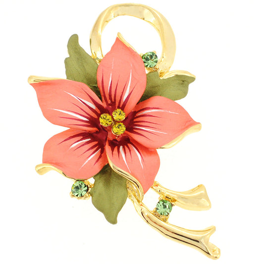 Orange Poinsettia Swarovski Crystal Flower Brooch Pin and Pendant