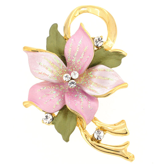 Pink Poinsettia Swarovski Crystal Flower Brooch Pin and Pendant