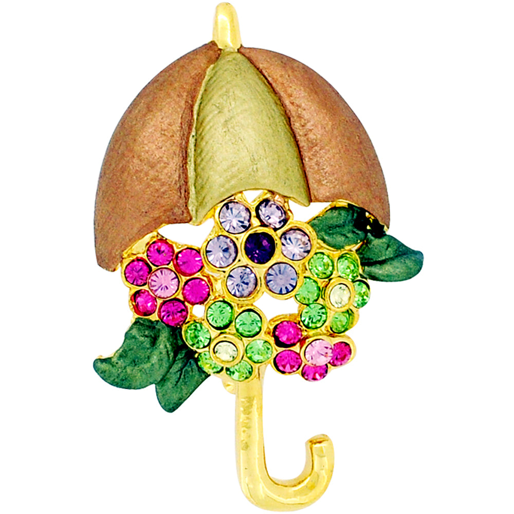 Multicolor Flower Umbrella Swarovski Crystal Pin Brooch