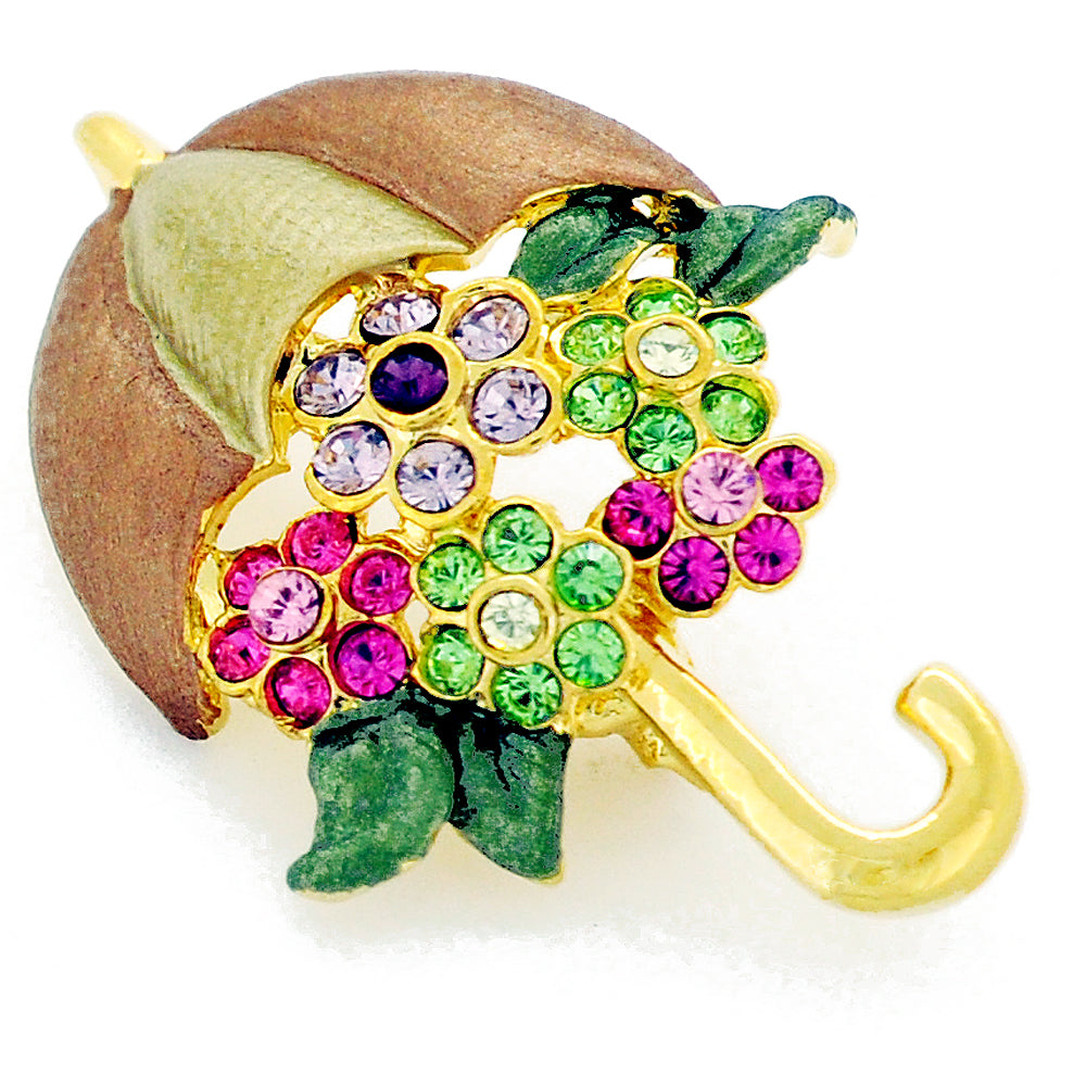 Multicolor Flower Umbrella Swarovski Crystal Pin Brooch