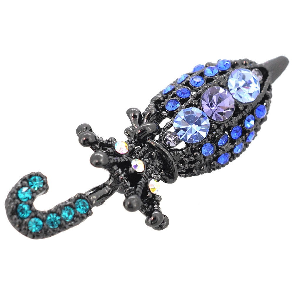 Blue Flower Umbrella Crystal Brooch Pin