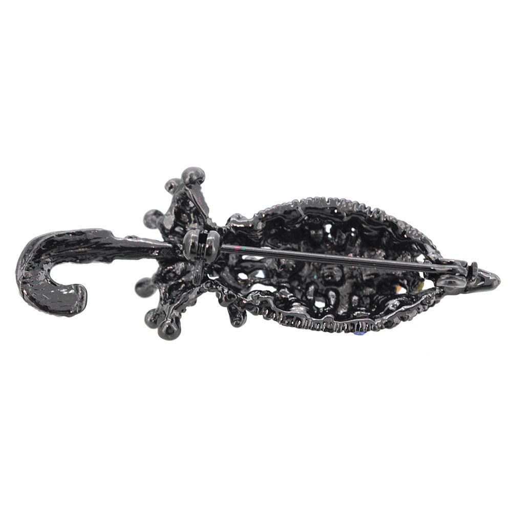 Blue Flower Umbrella Crystal Brooch Pin