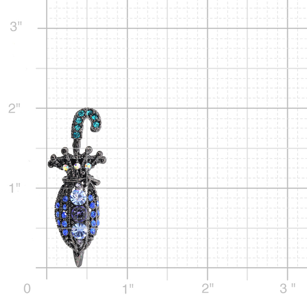 Blue Flower Umbrella Crystal Brooch Pin