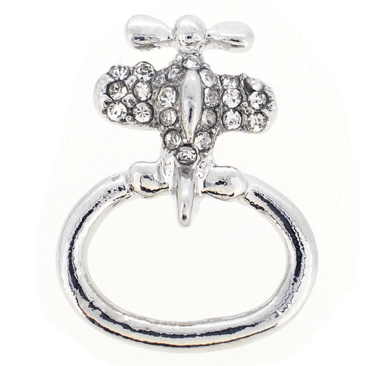 Silver Airplane Crystal Brooch Lapel Pin