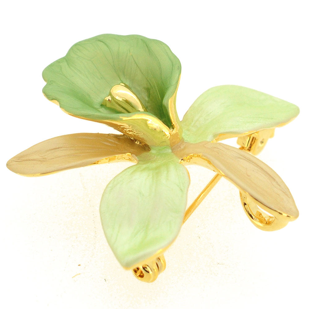 Small Light Green Yellow Orchid Flower Brooch Pin And Pendant