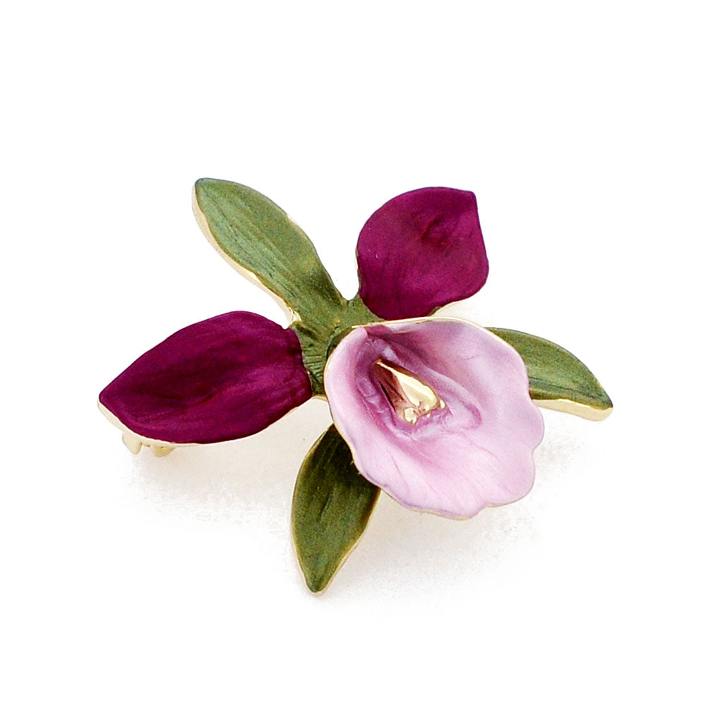 Small Fuchsia And Pink Orchid Flower Brooch Pin