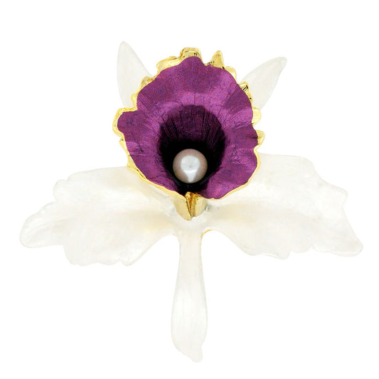White Purple Orchid Flower Brooch Pin